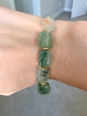 Natural Grade A Icy Multi-Color Burmese Jadeite Freeform Bead Bracelet